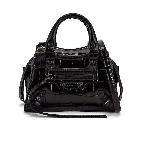 Balenciaga Croc Embossed Black Nano Neo Classic Bag Top Handle Satchel